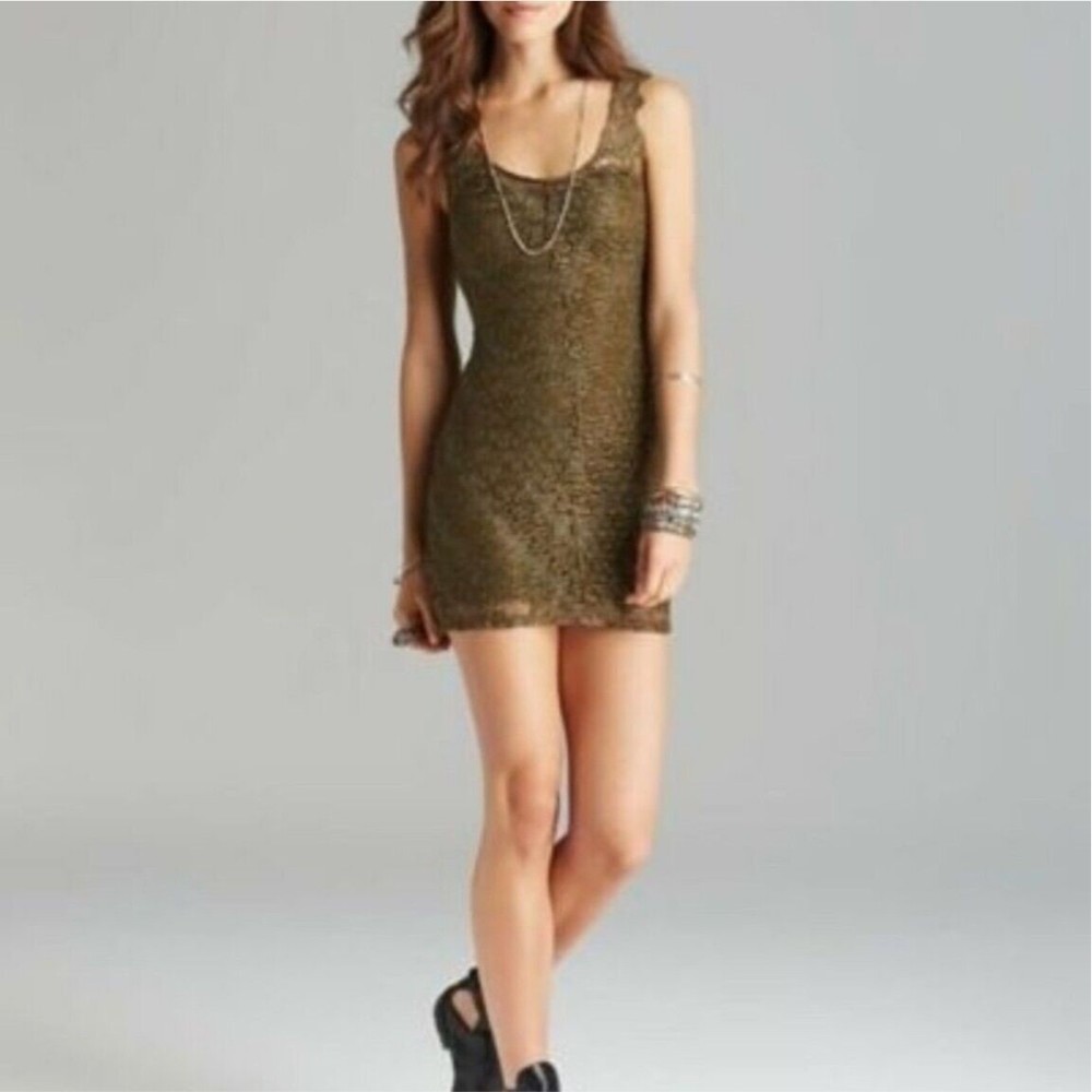 Free People Olive Green Foiled Again Mini Dress Fairycore Lace Bodycon Y2K XS S - Picture 3 of 10
